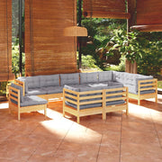 Loungeset 10-delig massief grenenhout grijs