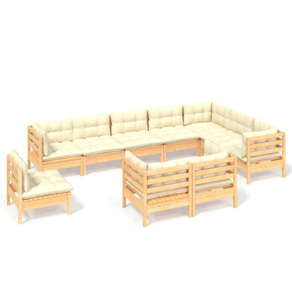-Delige Loungeset Met Kleurige Kussens Grenenhout Bruin en crème