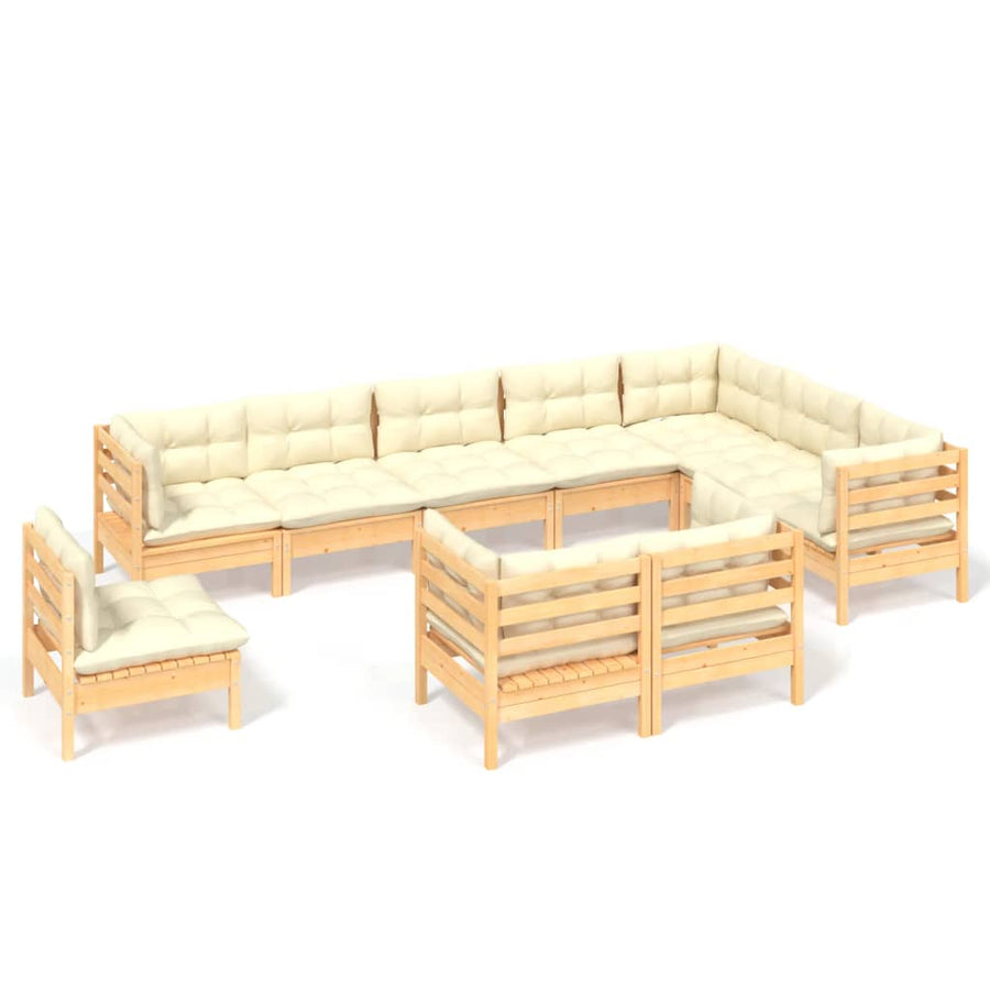 -Delige Loungeset Met Kleurige Kussens Grenenhout Bruin en crème