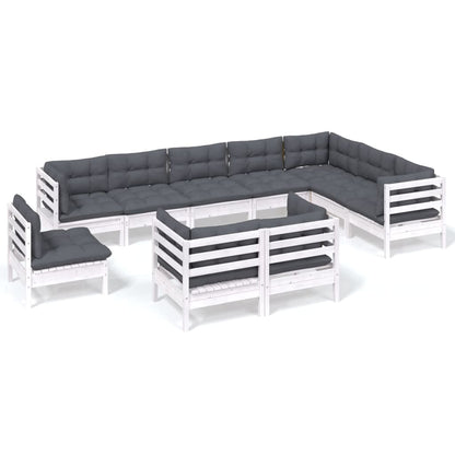 -Delige Loungeset Met Kussens Massief Grenenhout Wit