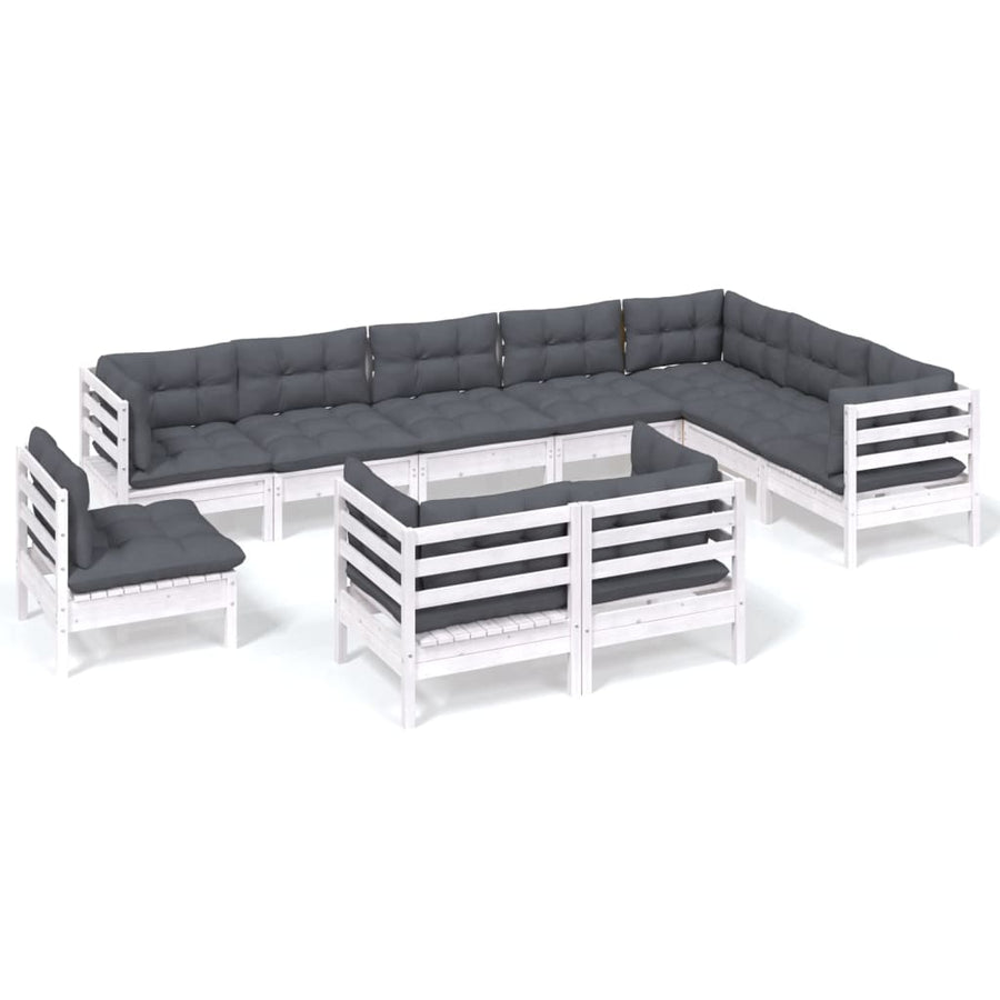 -Delige Loungeset Met Kussens Massief Grenenhout Wit
