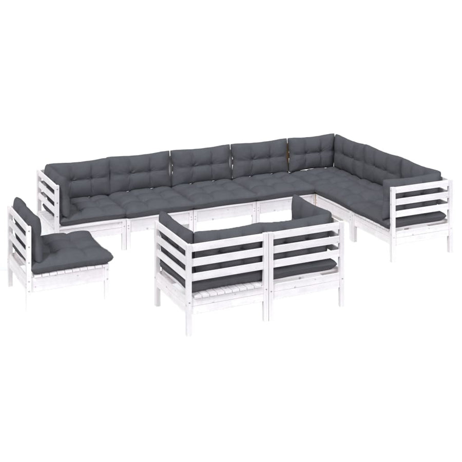 -Delige Loungeset Met Kussens Massief Grenenhout Wit