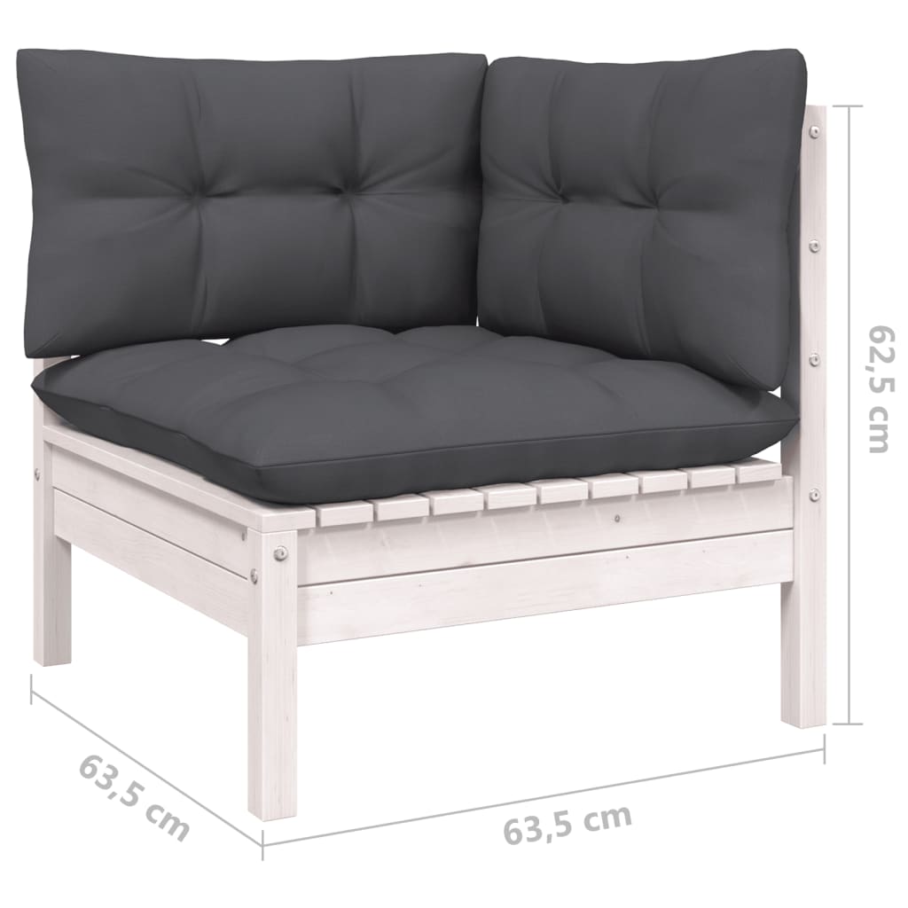 -Delige Loungeset Met Kussens Massief Grenenhout Wit
