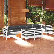 Loungeset 10-delig massief grenenhout wit