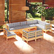 Loungeset 11-delig massief grenenhout grijs