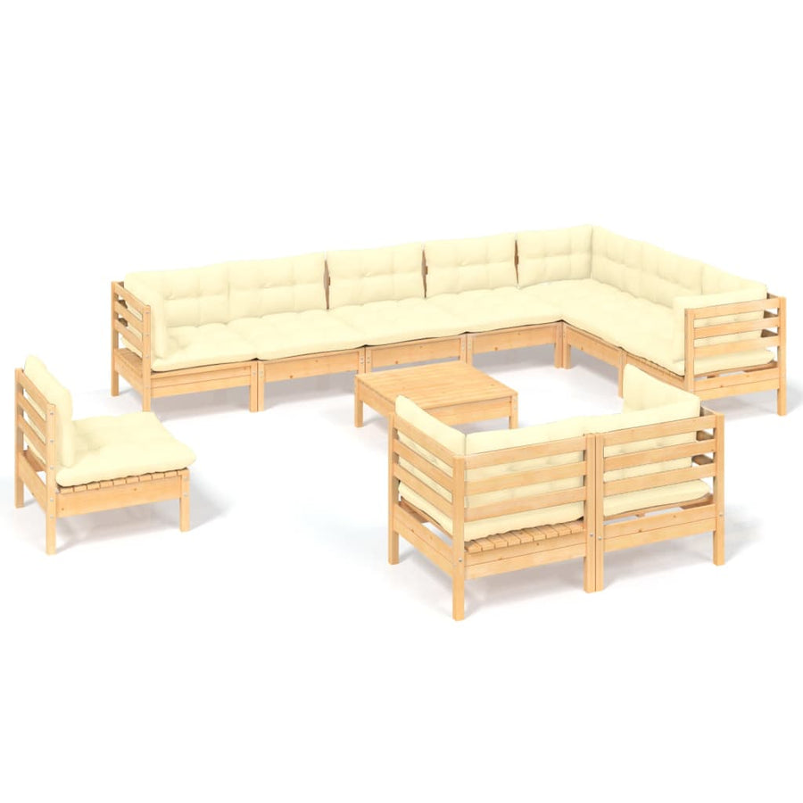 -Delige Loungeset Met Kleurige Kussens Grenenhout Bruin en crème