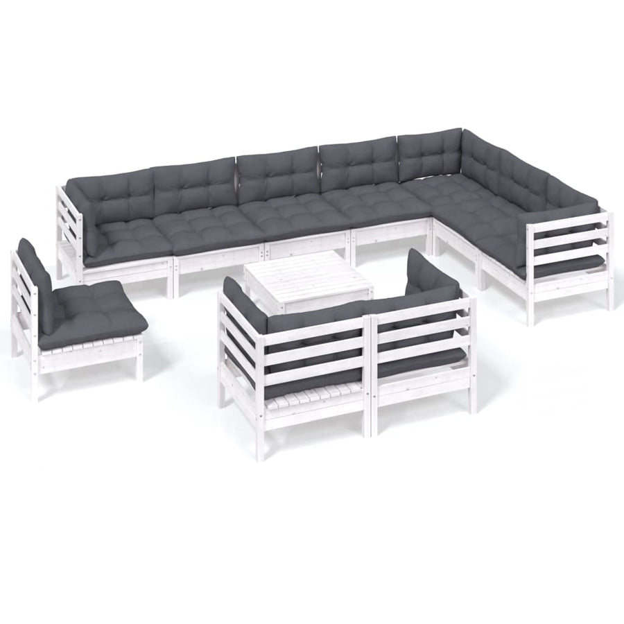 -Delige Loungeset Met Kussens Massief Grenenhout Wit