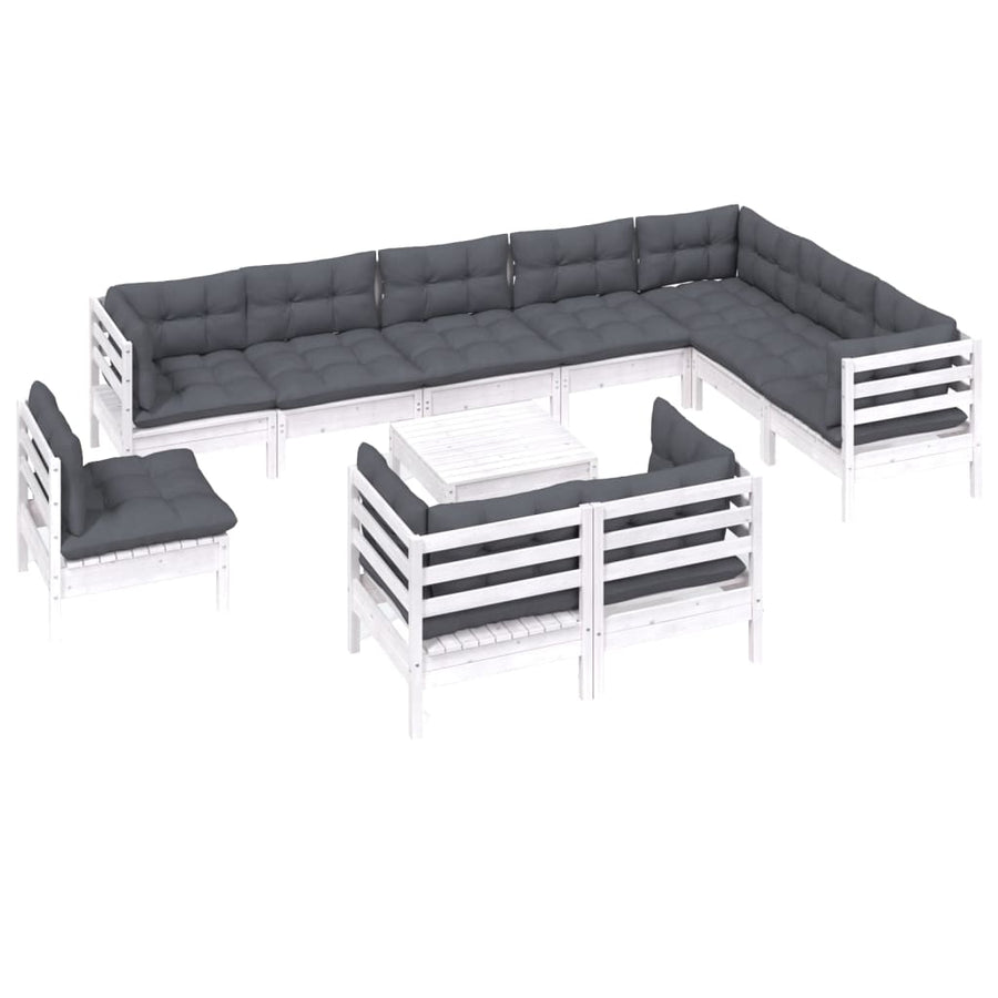 -Delige Loungeset Met Kussens Massief Grenenhout Wit