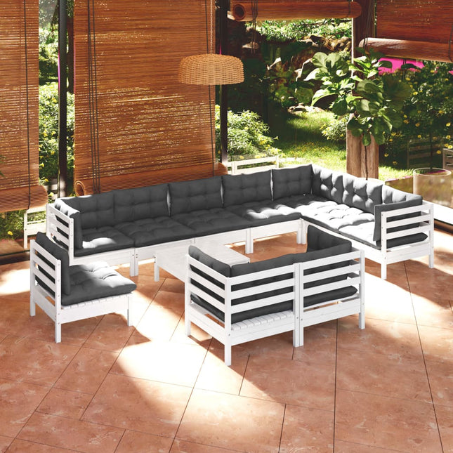 -Delige Loungeset Met Kussens Massief Grenenhout Wit