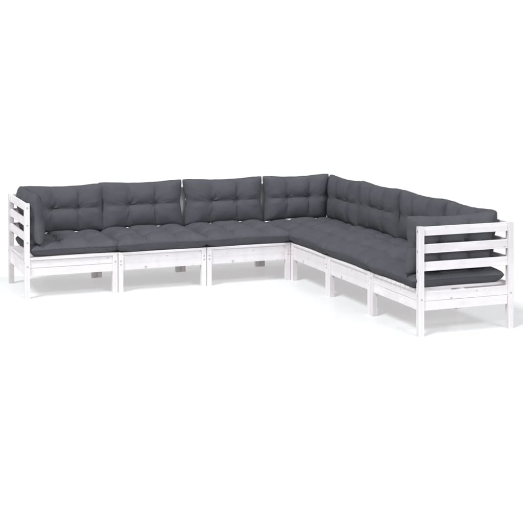 -Delige Loungeset Met Kussens Massief Grenenhout Wit