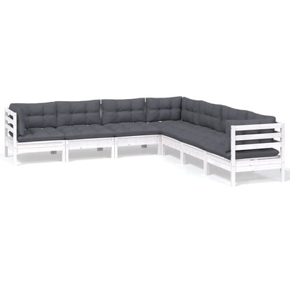 -Delige Loungeset Met Kussens Massief Grenenhout Wit