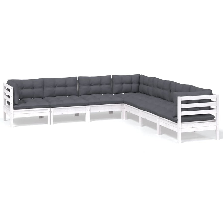 -Delige Loungeset Met Kussens Massief Grenenhout Wit