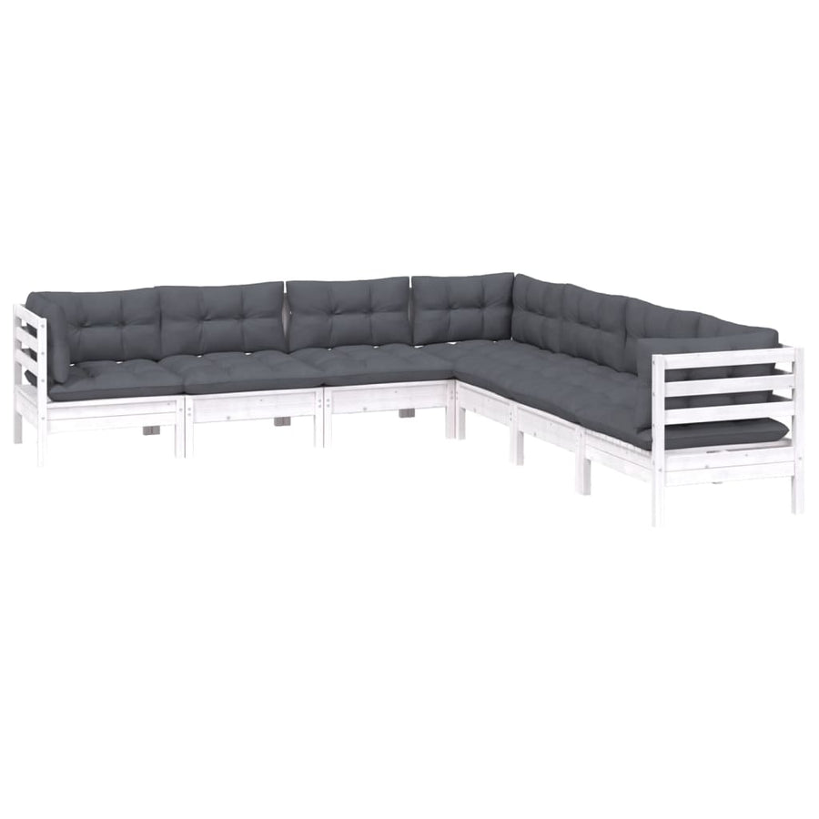 -Delige Loungeset Met Kussens Massief Grenenhout Wit