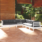 -Delige Loungeset Met Kussens Massief Grenenhout Wit