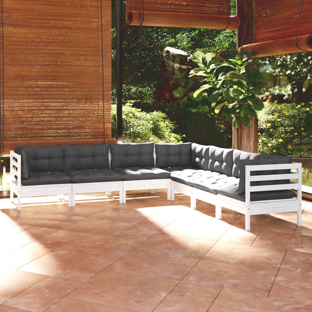 -Delige Loungeset Met Kussens Massief Grenenhout Wit