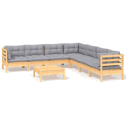 -Delige Loungeset Met Grijze Kussens Grenenhout 8 Bruin en grijs