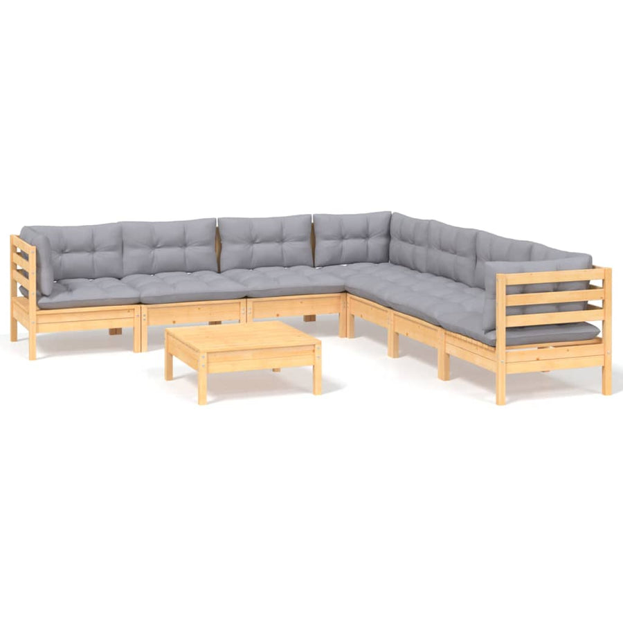 -Delige Loungeset Met Grijze Kussens Grenenhout 8 Bruin en grijs