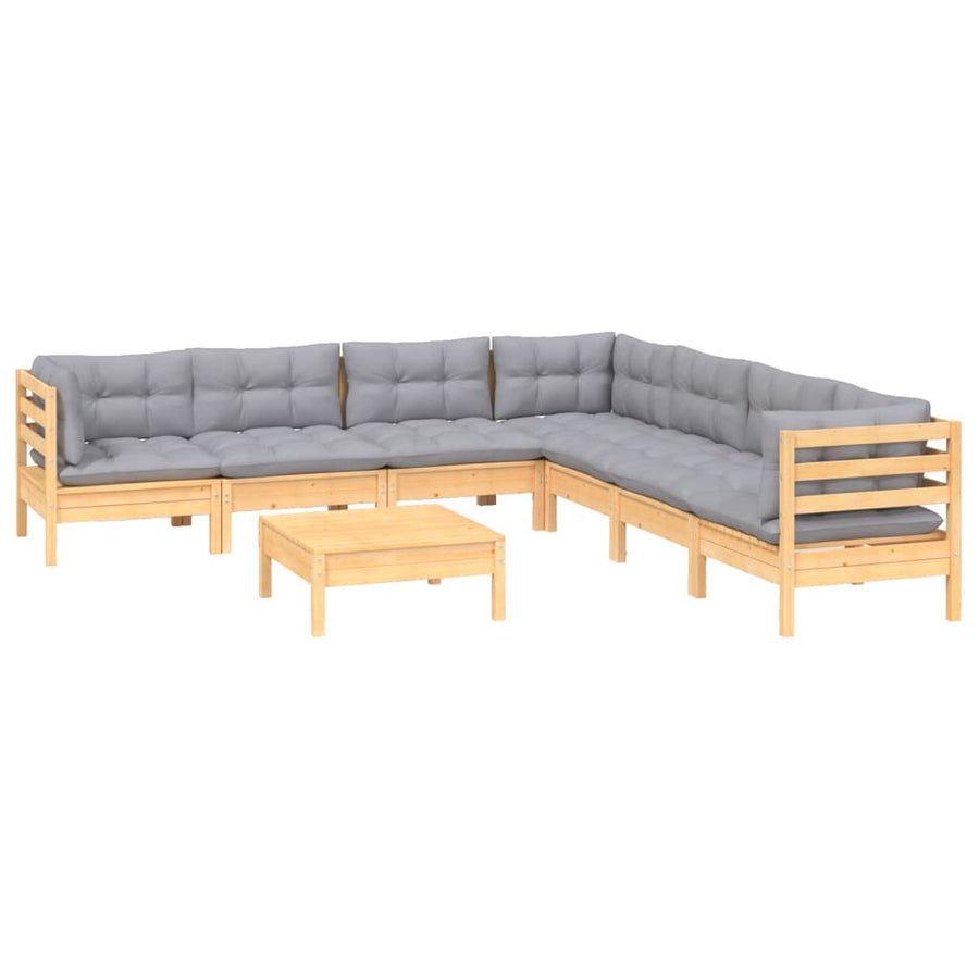 -Delige Loungeset Met Grijze Kussens Grenenhout 8 Bruin en grijs