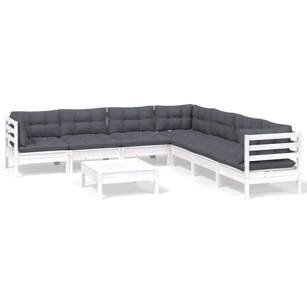 -Delige Loungeset Met Kussens Massief Grenenhout 8 Wit