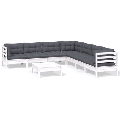 -Delige Loungeset Met Kussens Massief Grenenhout 8 Wit