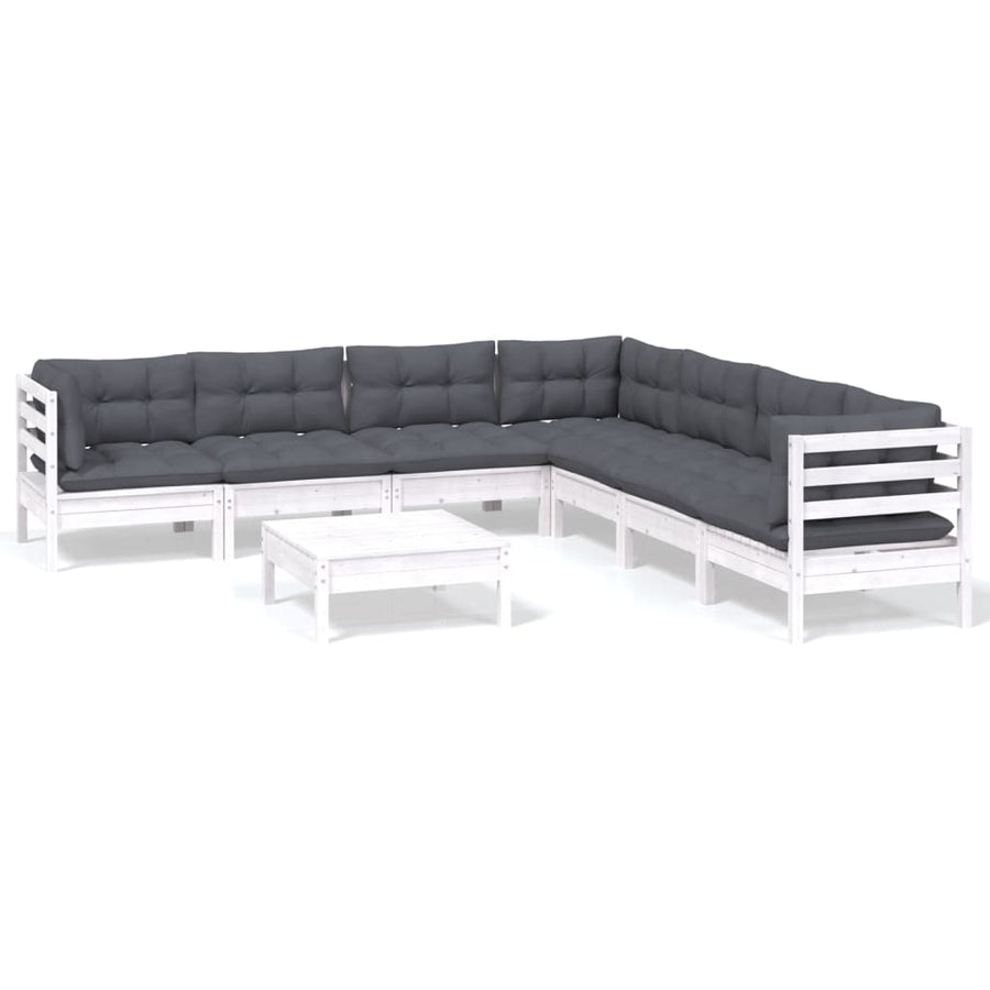 -Delige Loungeset Met Kussens Massief Grenenhout 8 Wit
