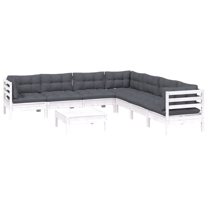 -Delige Loungeset Met Kussens Massief Grenenhout 8 Wit
