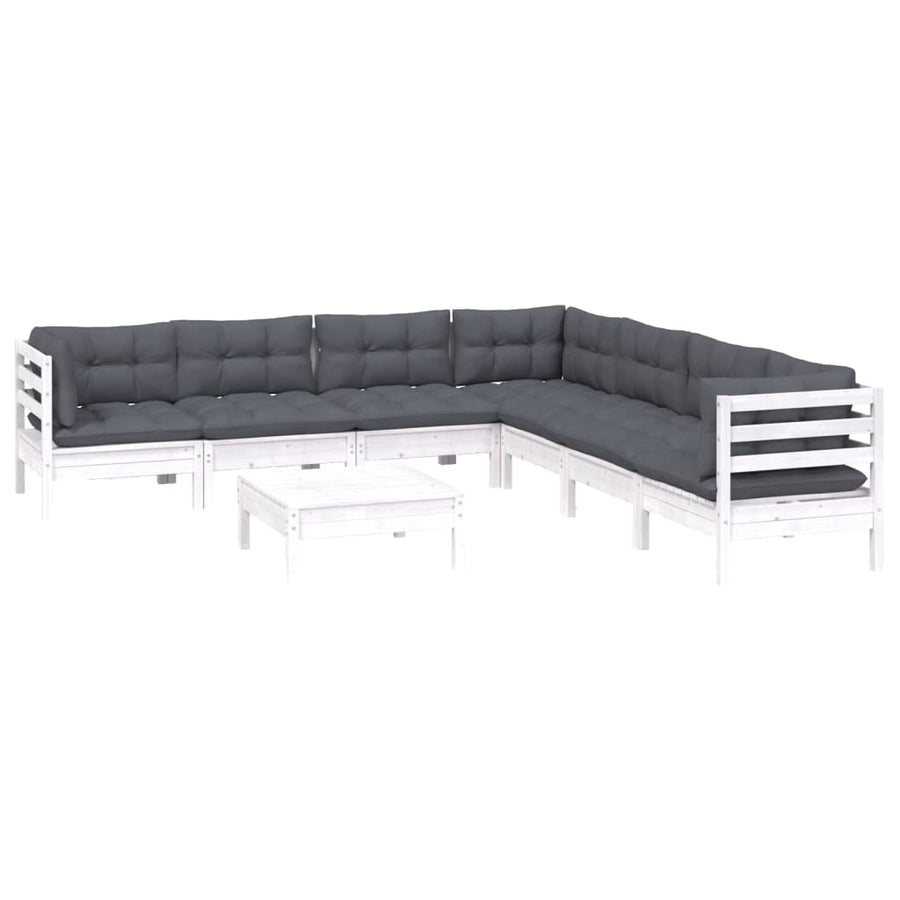 -Delige Loungeset Met Kussens Massief Grenenhout 8 Wit