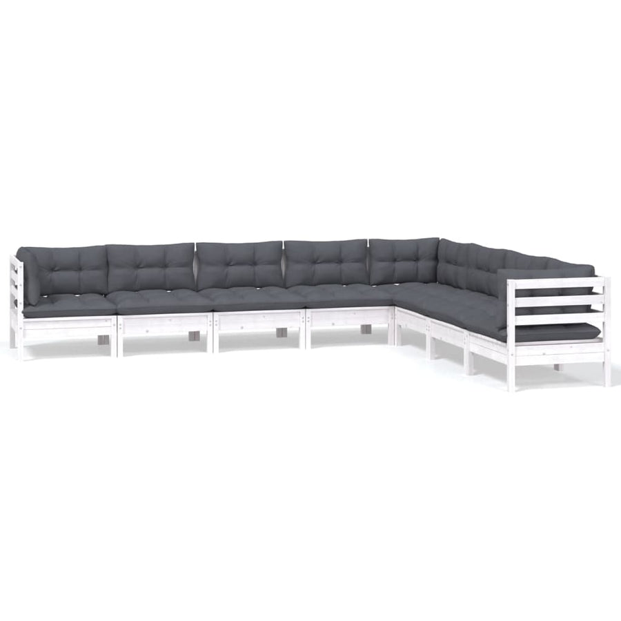 -Delige Loungeset Met Kussens Massief Grenenhout Wit