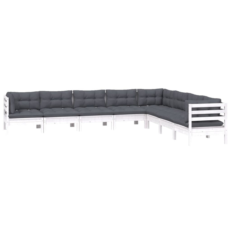 -Delige Loungeset Met Kussens Massief Grenenhout Wit