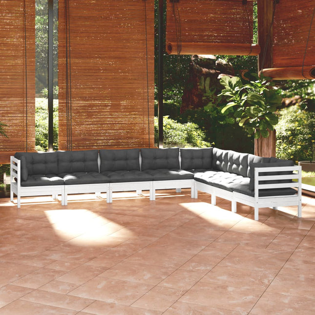 -Delige Loungeset Met Kussens Massief Grenenhout Wit