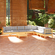 Loungeset 9-delig massief grenenhout grijs