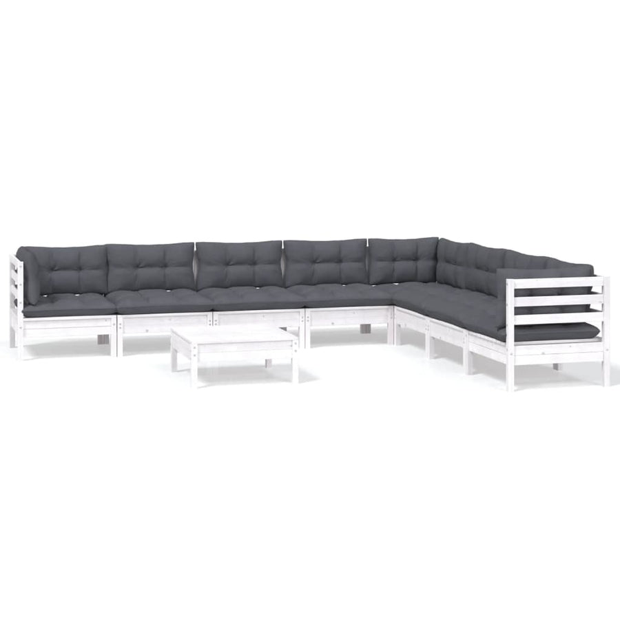 -Delige Loungeset Met Kussens Massief Grenenhout Wit