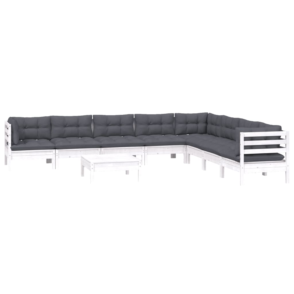 -Delige Loungeset Met Kussens Massief Grenenhout Wit