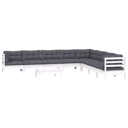 -Delige Loungeset Met Kussens Massief Grenenhout Wit