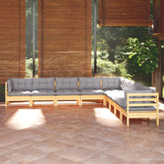 Loungeset 9-delig massief grenenhout grijs