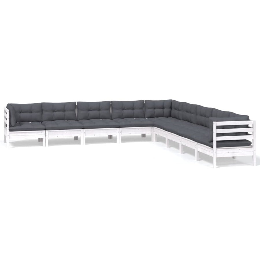 -Delige Loungeset Met Kussens Massief Grenenhout Wit