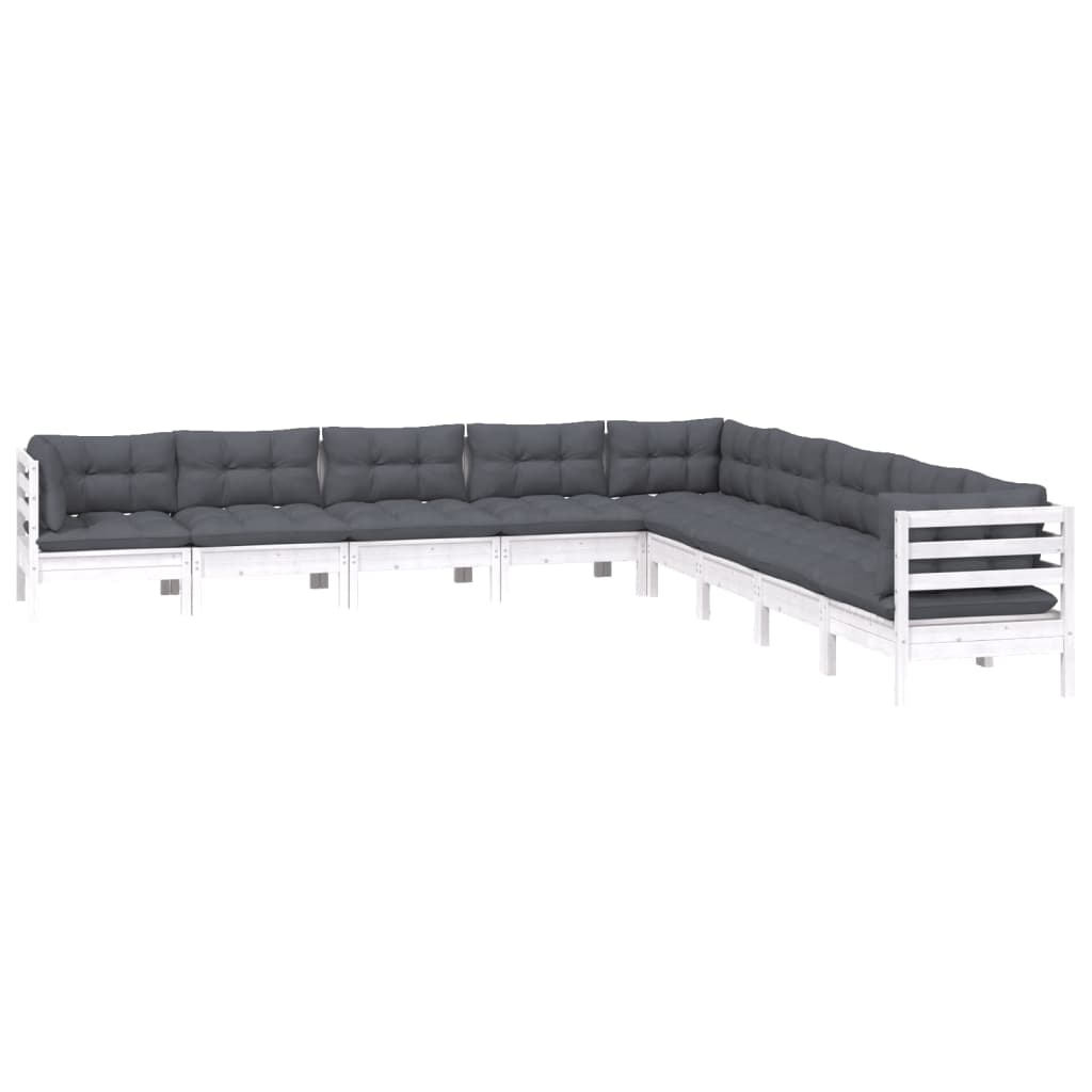 -Delige Loungeset Met Kussens Massief Grenenhout Wit