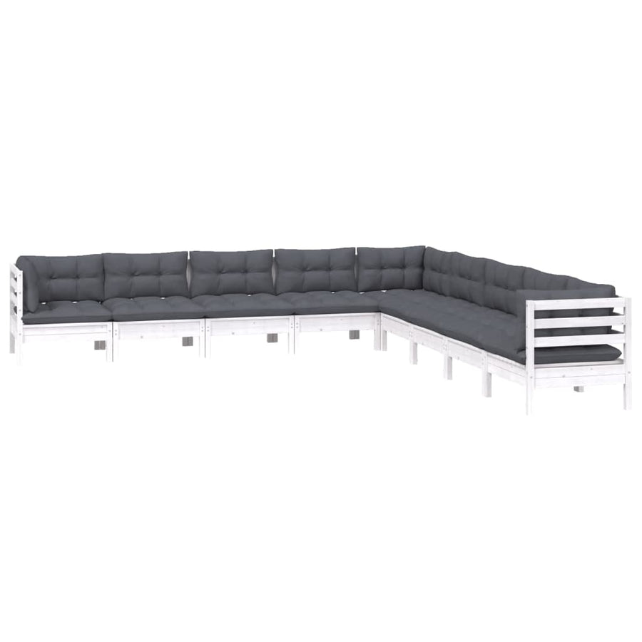 -Delige Loungeset Met Kussens Massief Grenenhout Wit
