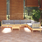 Loungeset 10-delig massief grenenhout grijs