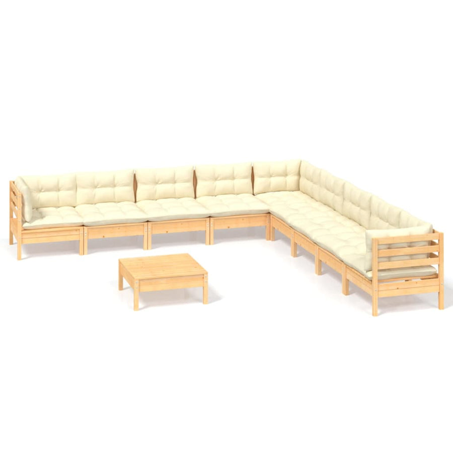 -Delige Loungeset Met Kleurige Kussens Grenenhout 10 Bruin en crème