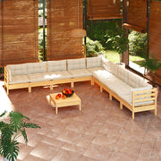 Loungeset 10-delig grenenhout crèmekleurige kussens