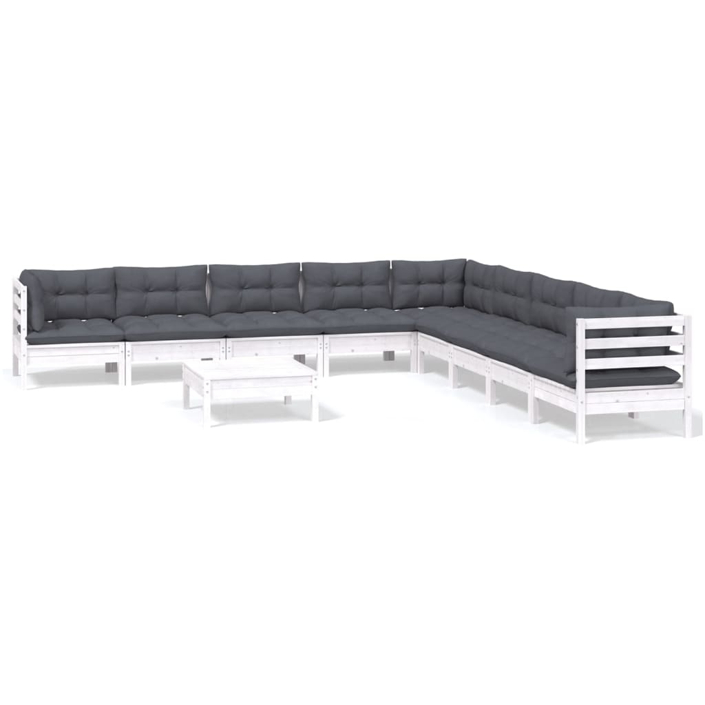 -Delige Loungeset Met Kussens Massief Grenenhout 10 Wit