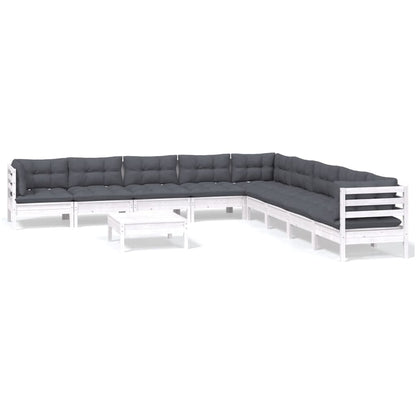 -Delige Loungeset Met Kussens Massief Grenenhout 10 Wit