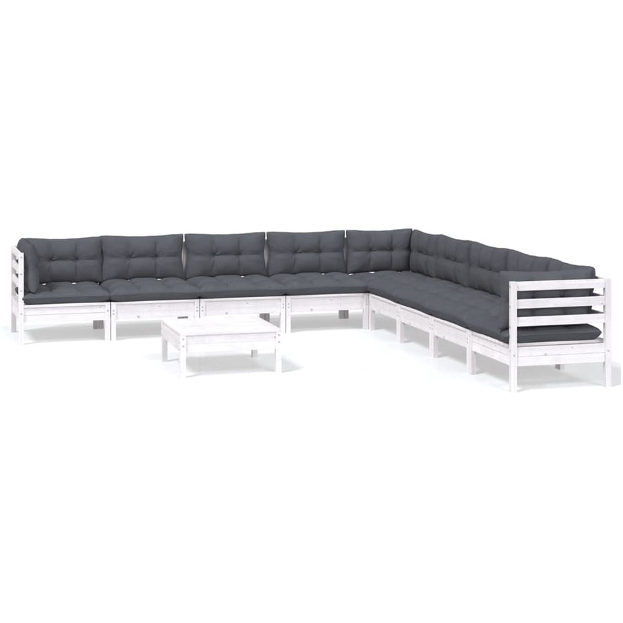 -Delige Loungeset Met Kussens Massief Grenenhout 10 Wit