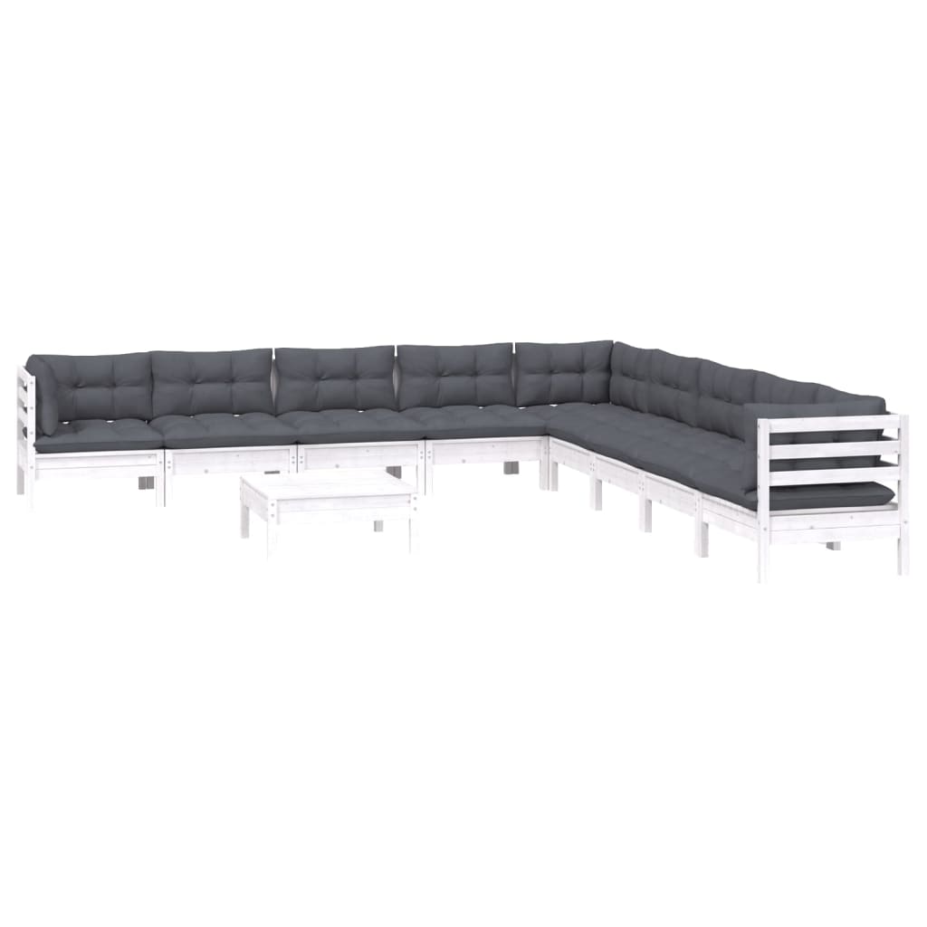 -Delige Loungeset Met Kussens Massief Grenenhout 10 Wit
