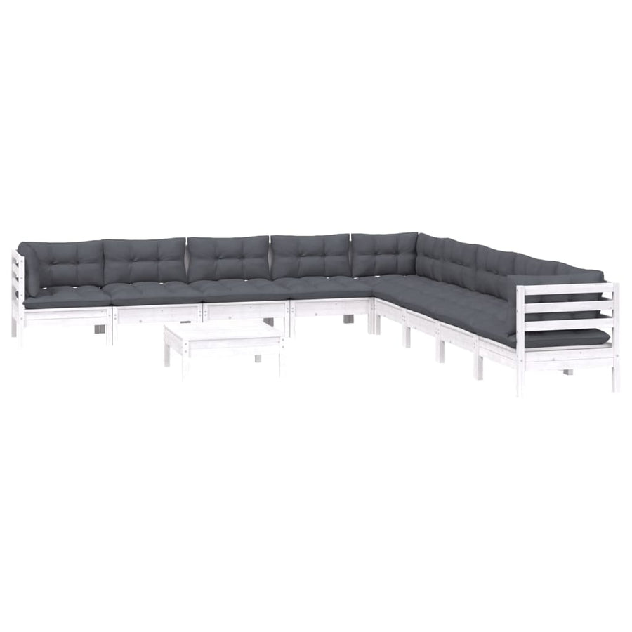 -Delige Loungeset Met Kussens Massief Grenenhout 10 Wit