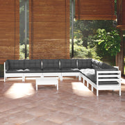 Loungeset 10-delig massief grenenhout wit