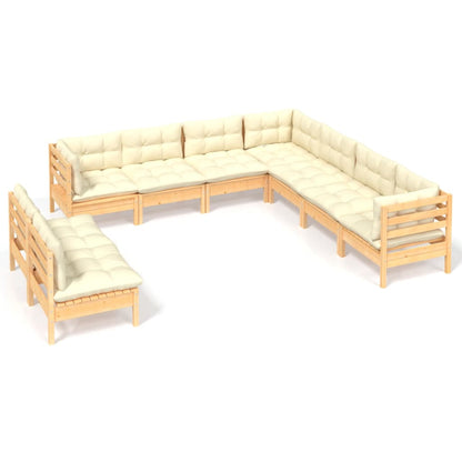 9-Delige Loungeset Met Kleurige Kussens Massief Grenenhout Bruin en crème