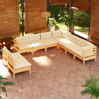 Loungeset 9-delig massief grenenhout crème