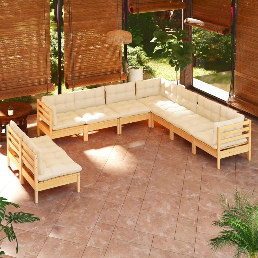 9-Delige Loungeset Met Kleurige Kussens Massief Grenenhout Bruin en crème